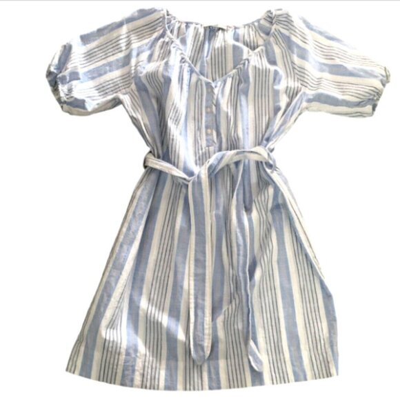 Free Assembly Cotton Striped Short Puff Sleeve Shirt Dress M Blue & White #93L - Picture 7 of 10